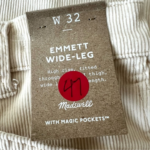 Madewell Emmett 2.0 Corduroy Wide Leg Pants High Rise Cream 32 NWT - Picture 12 of 16